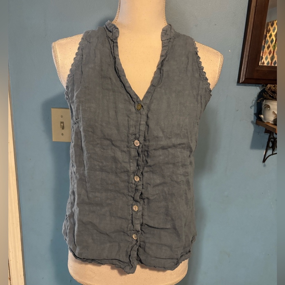 Francesca Bettini, Blue Linen, Button Down, Tank